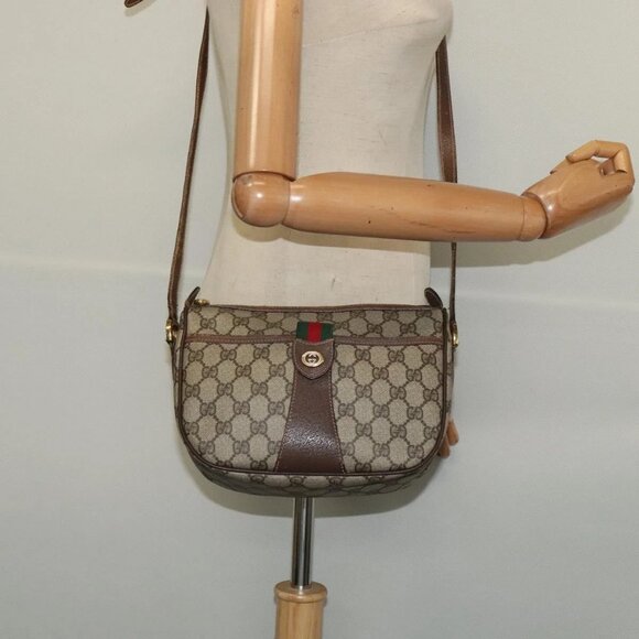 GUCCI GG Supreme Web Sherry Line Shoulder Bag PVC Beige 39 02 032 Auth ki5847 - Picture 1 of 16